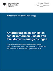 Cover des Arbeitspapiers "Anforderungen an den datenschutzkonformen Einsatz von Pseudonymisierungslösungen"
