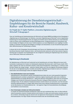 Cover der Publikation Digitalisierung der Dienstleistungswirtschaft - Empfehlungen für die Bereiche Handel, Handwerk, Kultur- und Kreativwirtschaft