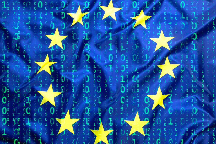 binary code on EU flag to present the EU Data secure legal
